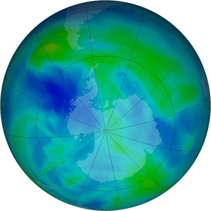 Antarctic ozone map for 16 April 2007